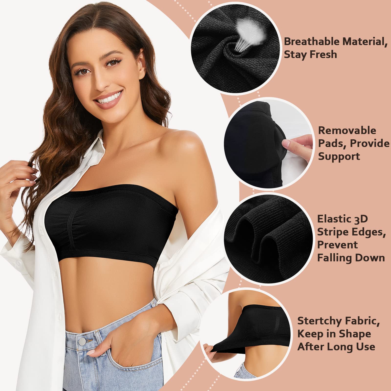 Valentine's day Sexy Summer Women Elastic Strapless Bra Lace Tube Top  Bandeau Crop Tank Seamless Padded