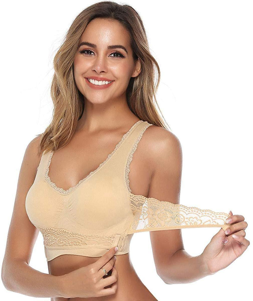  Women's Comfortable and Sexy Front Button Bra with Lace No  Steel RimRetract Breast and Womens Bras No (Beige, 36) : Clothing, Shoes &  Jewelry
