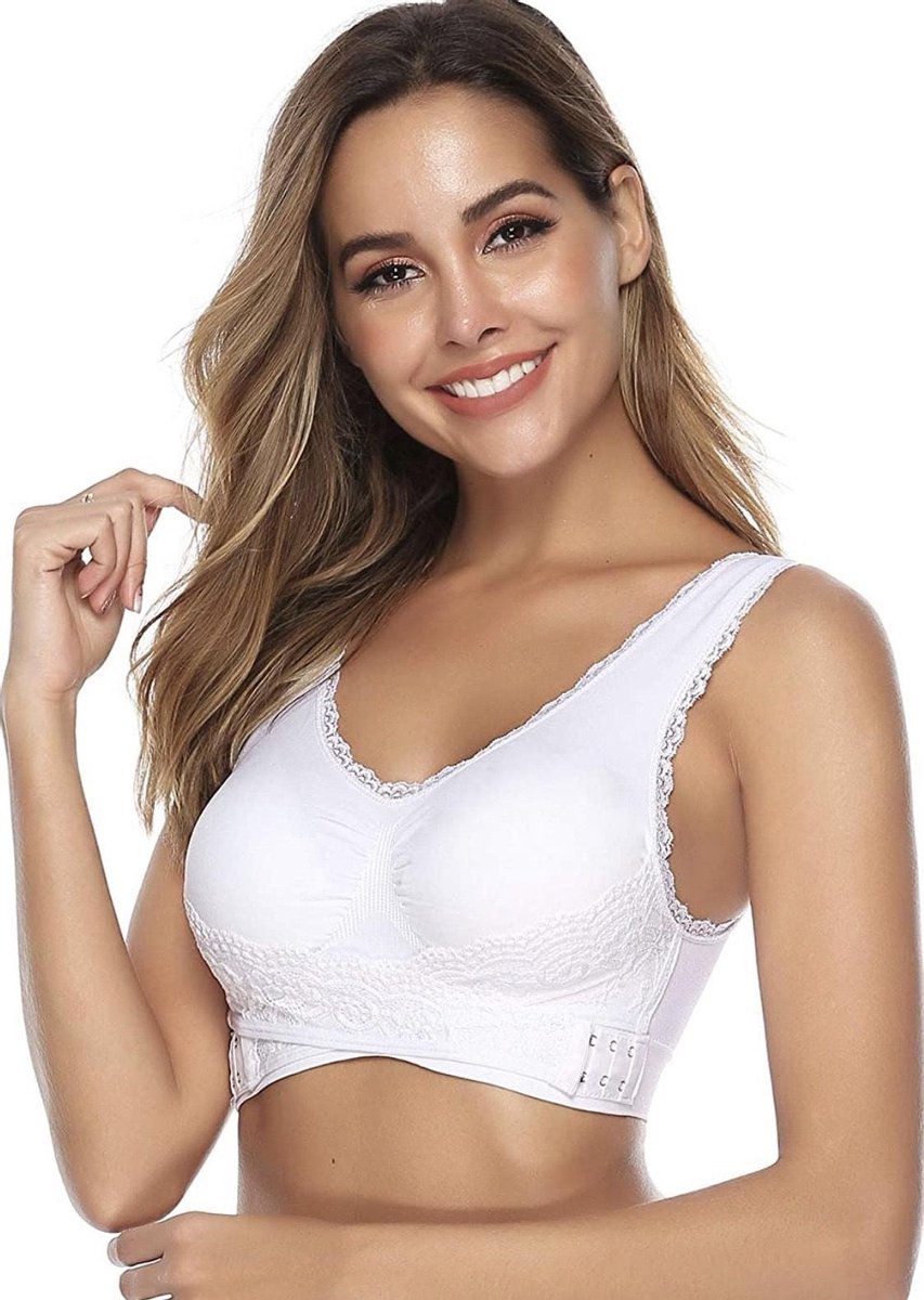 Sexy Front Cross Side Buckle Wireless Lace Bra Breathable For