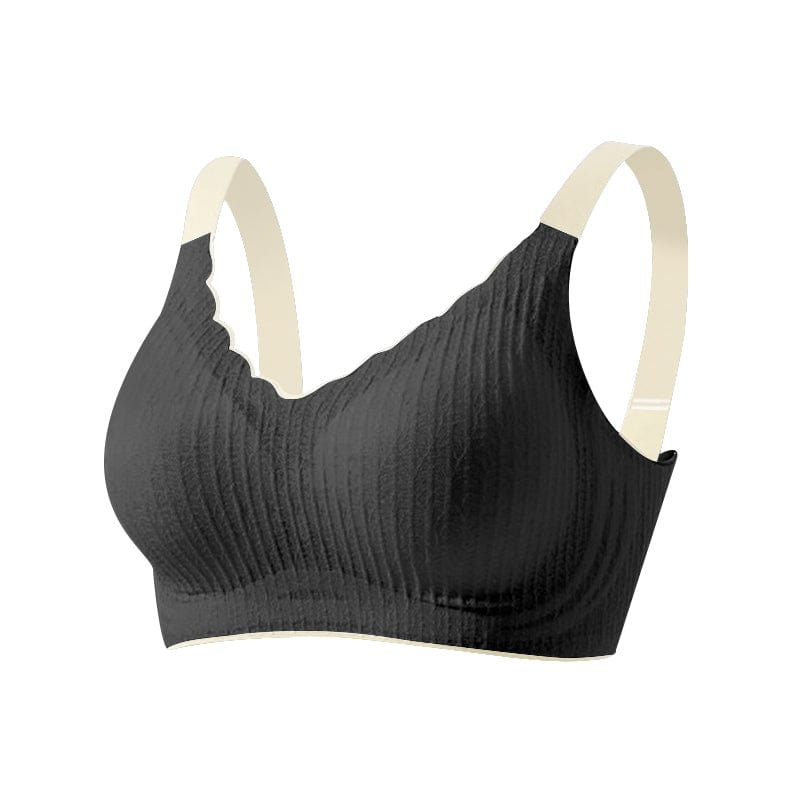 BETTYBRA®Tone Scalloped Neckline Embossed Lace Bra Up to Cup-Black+White+Blue