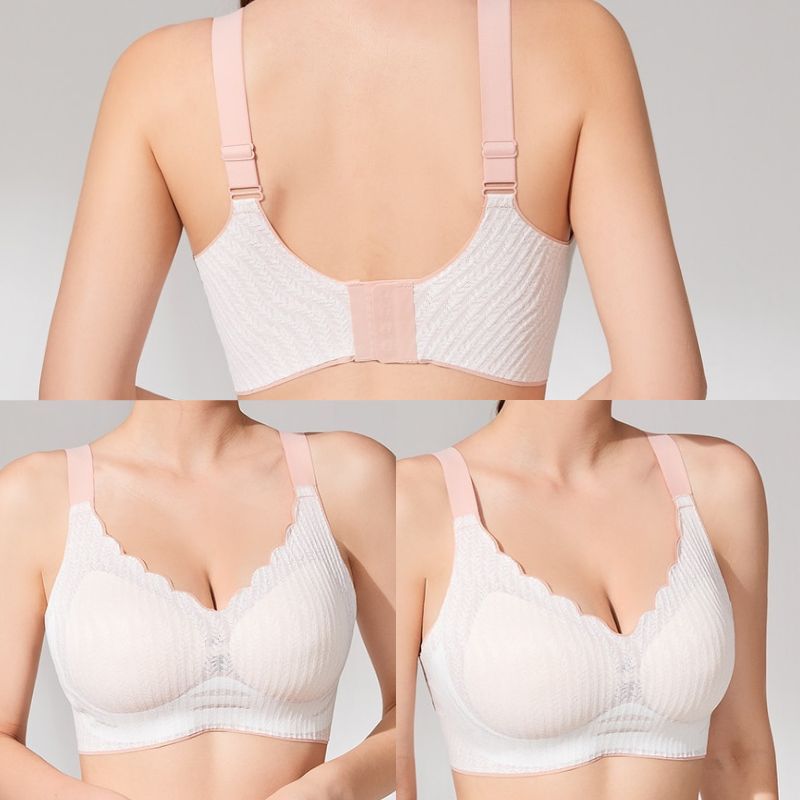 BETTYBRA®Tone Scalloped Neckline Embossed Lace Bra Up to Cup-Black+White+Blue