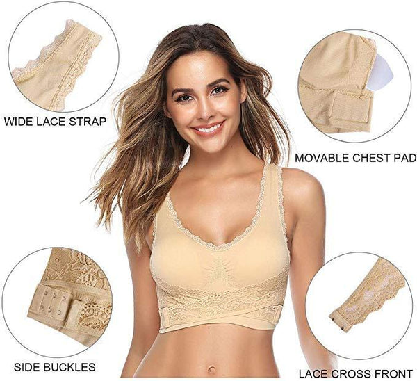 Skin Tone Bra Women's Front Side Buckle Lace Edge Without Steel Ring  Movement
