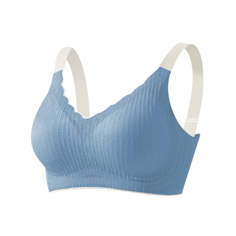 BETTYBRA®Tone Scalloped Neckline Embossed Lace Bra Up to Cup-Black+White+Blue