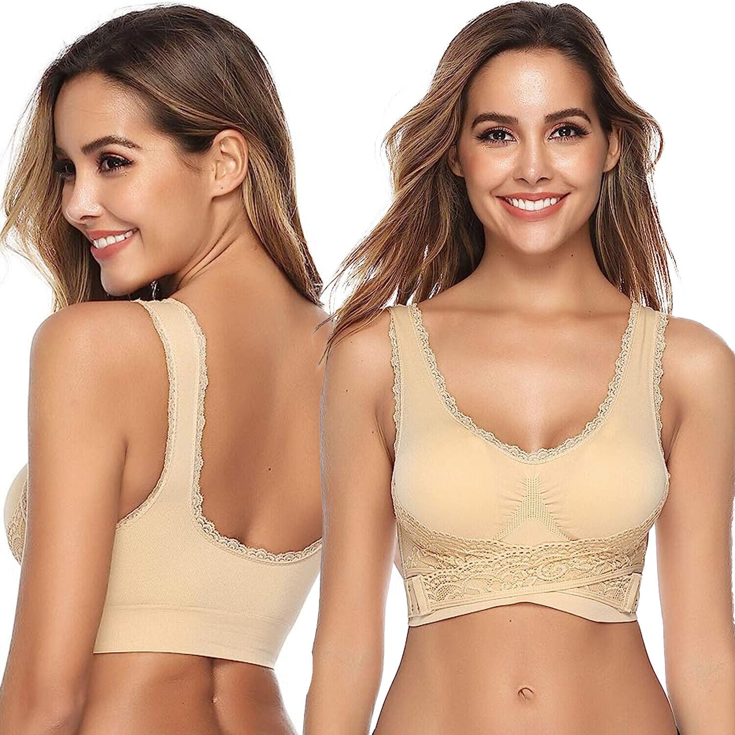 2pack Comfy Corset Bra Front Cross Side Buckle Lace Bras