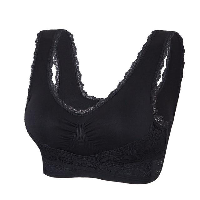 facefd Sexy Bra Beauty Back Bras High Elastic Shoulder Strap Women Lace  Embroidery Lingerie Breathable Brassiere Front Buckle Black 