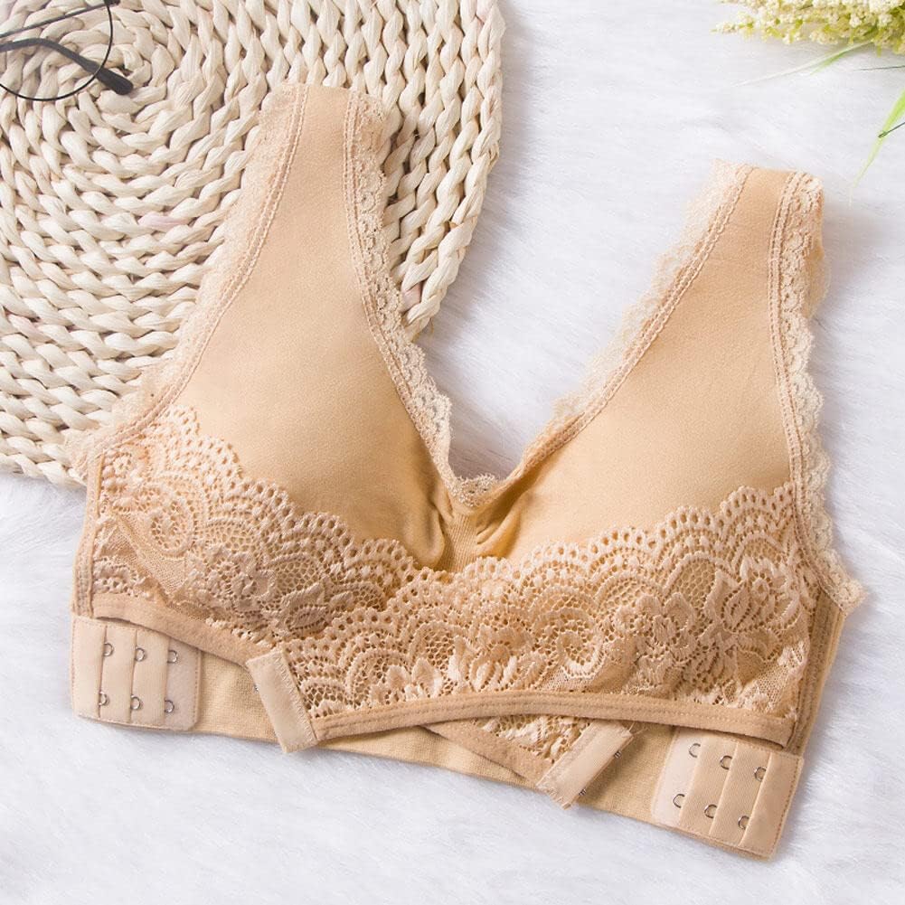 Front Closure Wireless Bras for Women Women Comfy Corset Bra Front Side  Buckle Lace Bras Slim and Shape Bra (Beige, M) at  Women's Clothing  store