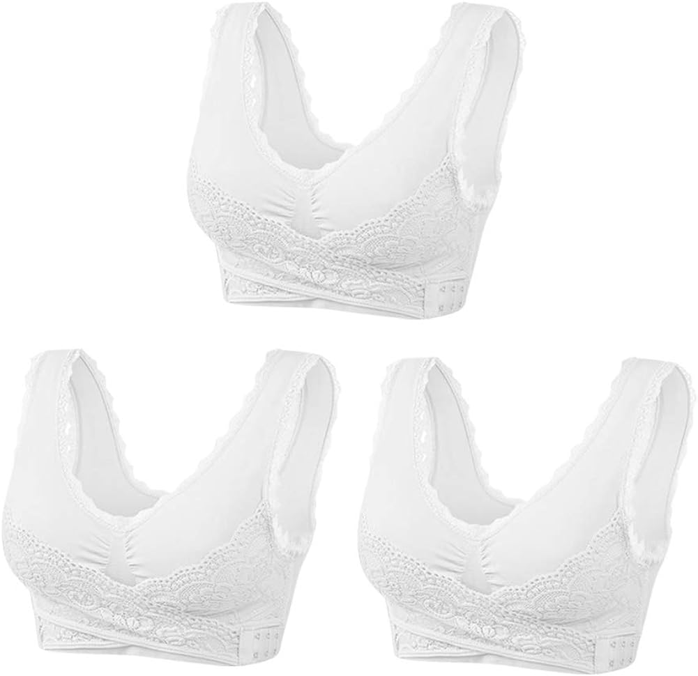 OPHPY Comfy Corset Bra Front Cross Side Buckle Lace Bras No Wire