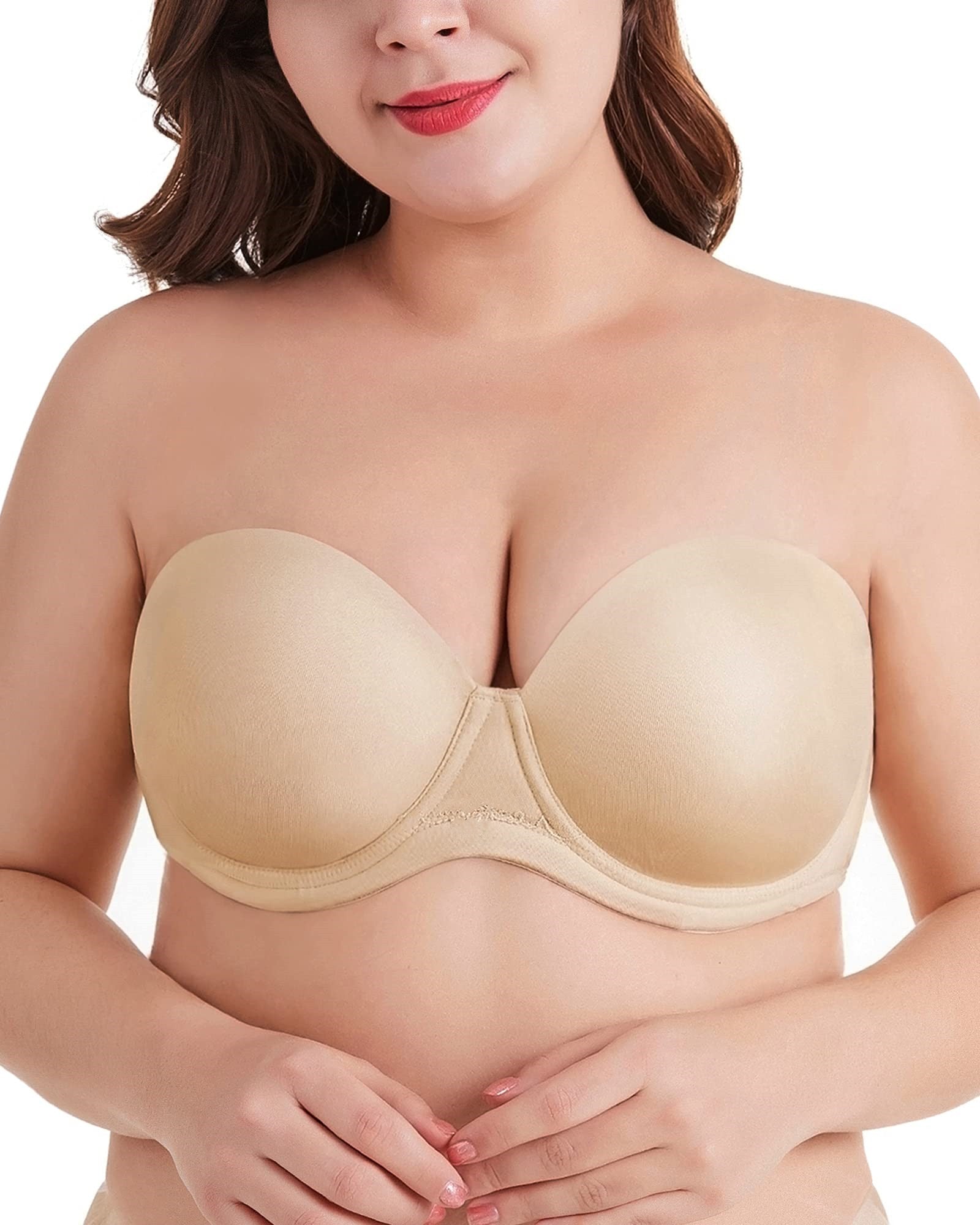 Exclare Women's Multiway Strapless Lace Bra Full Figure Underwire Contour  Beauty Back Plus Size Bra(Beige,40DDD) 