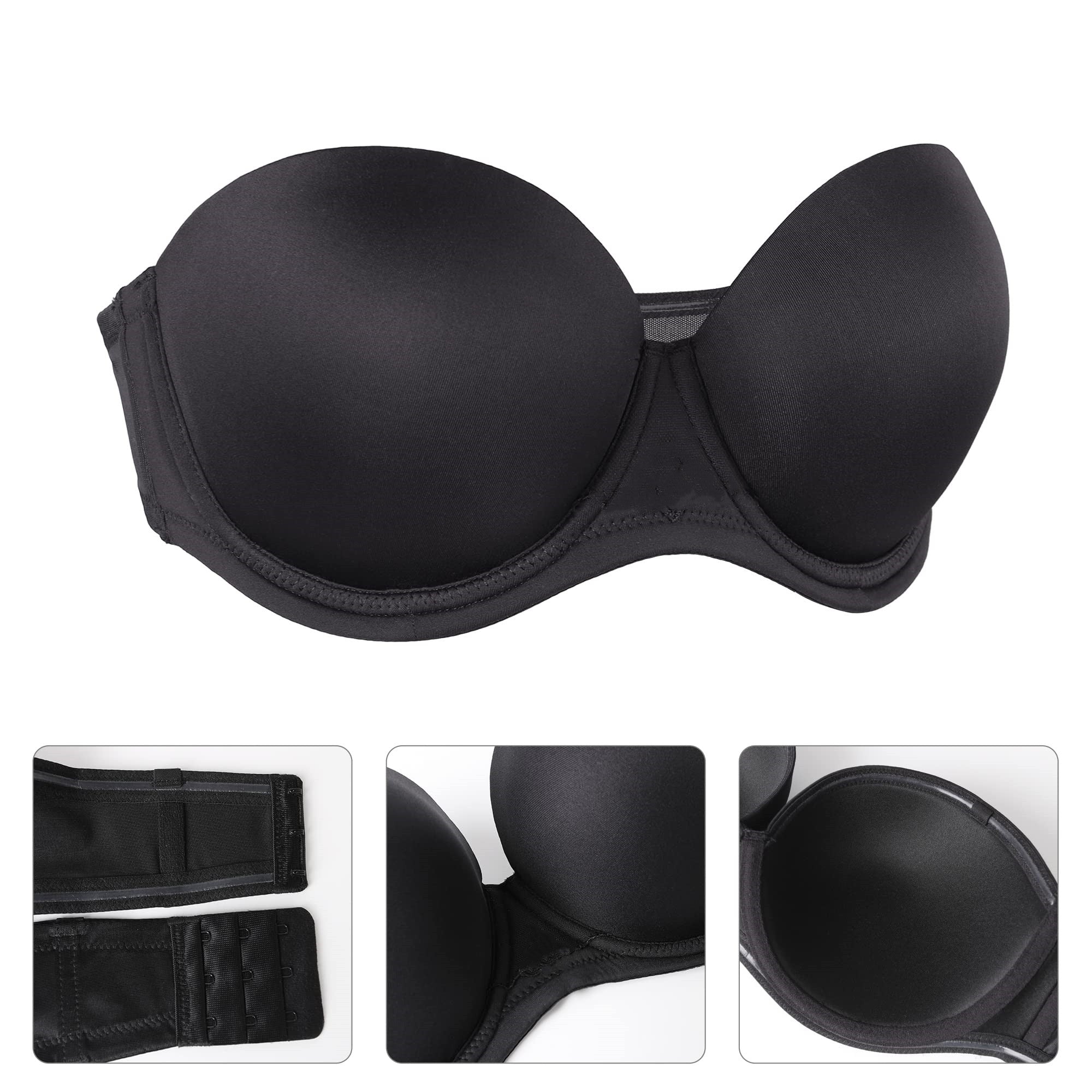 Women's Under-Wired Padded Super Combed Cotton Elastane Stretch Full  Coverage Multiway Styling Strapless Bra with Ultra-Grip Support Band - Black