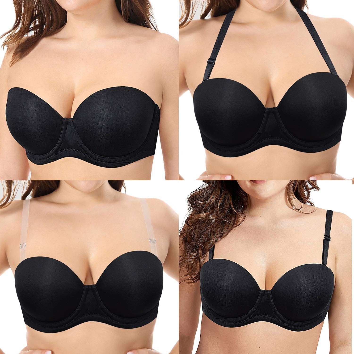 Exclare Women's Multiway Strapless Bra Full Figure Underwire Contour Beauty  Back Plus Size Bra(Grey,44C) 
