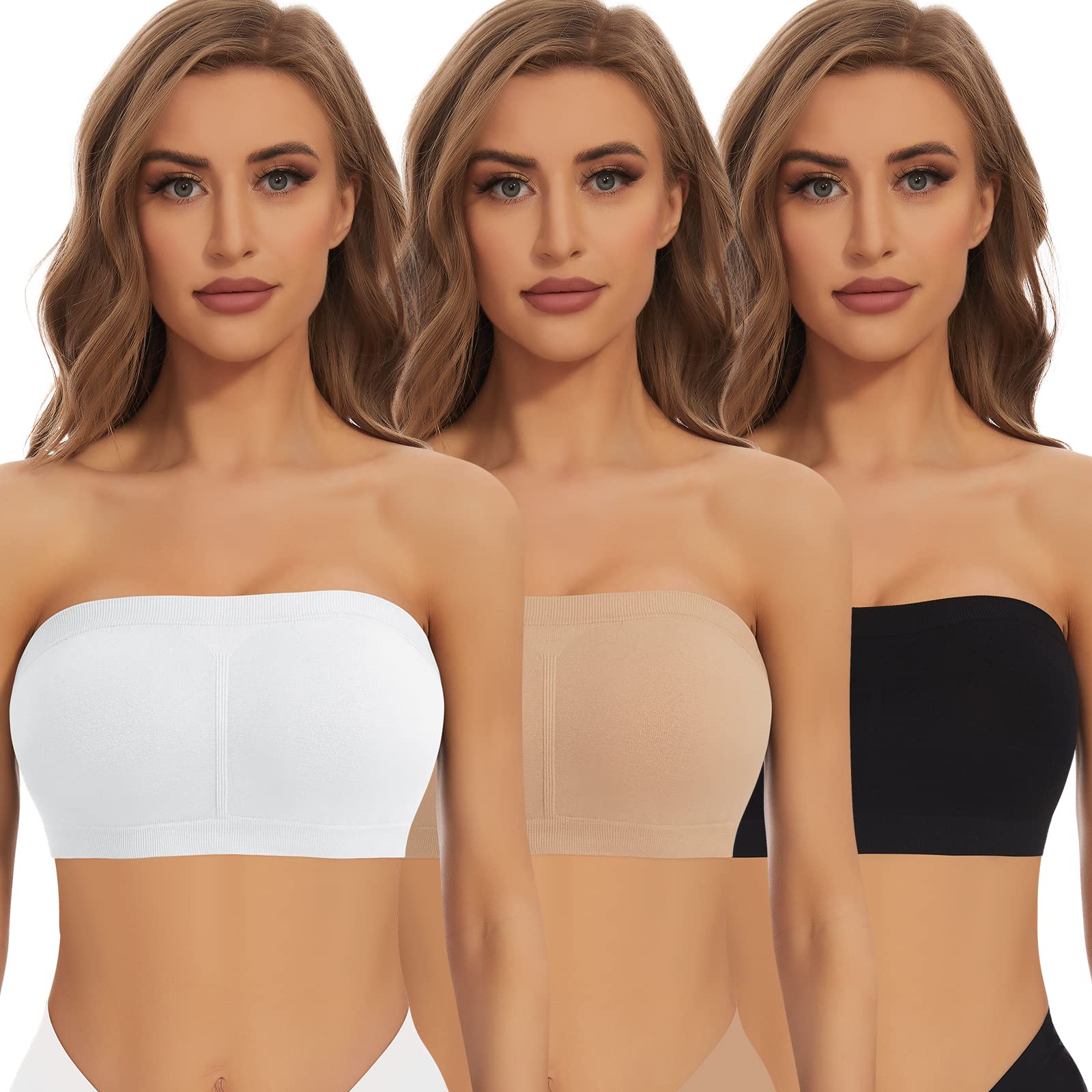 Strapless 1 Piece Bra Summer Bandeau Bra Plus Size Strapless Bra Comfort Wireless  Bra Padded Top Pack of Bras for Women Beige : : Clothing, Shoes &  Accessories