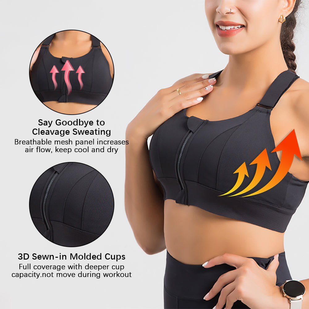 Sports Bras for Women Breathable Mesh Plus Size High Impact Full Coverage  All-Round Support for Running, Black at  Women's Clothing store