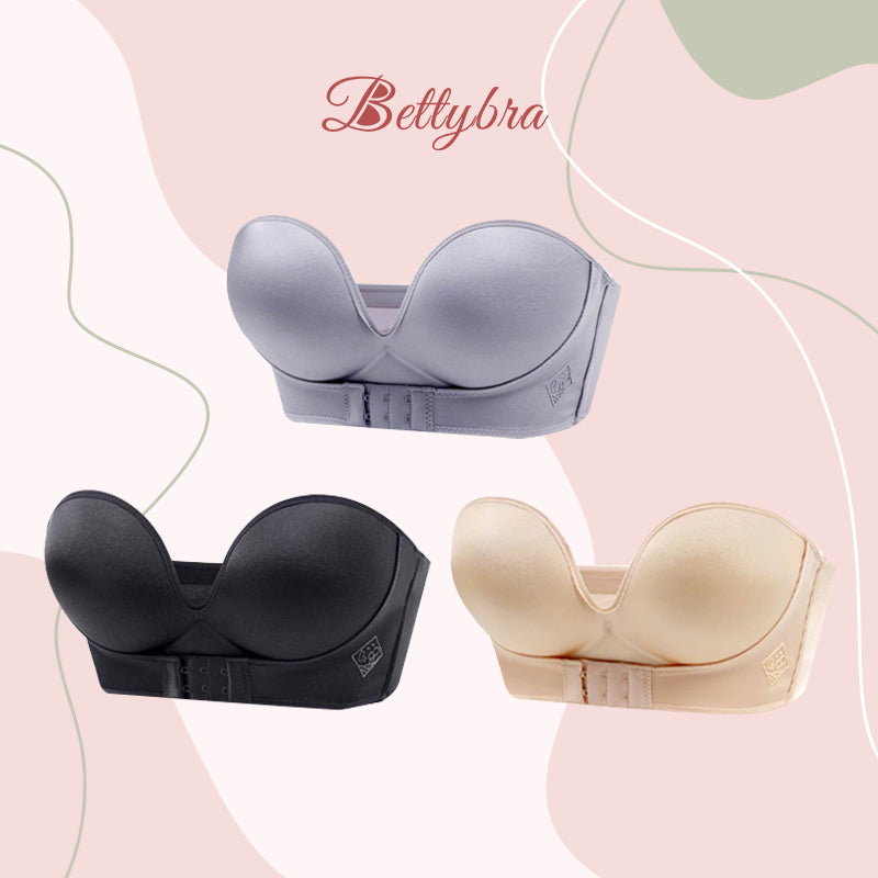 BETTYBRA®Invisible Strapless Super Push Up Bra (BUY ONE GET TWO  FREE)-BLACK+BEIGE+GRAY