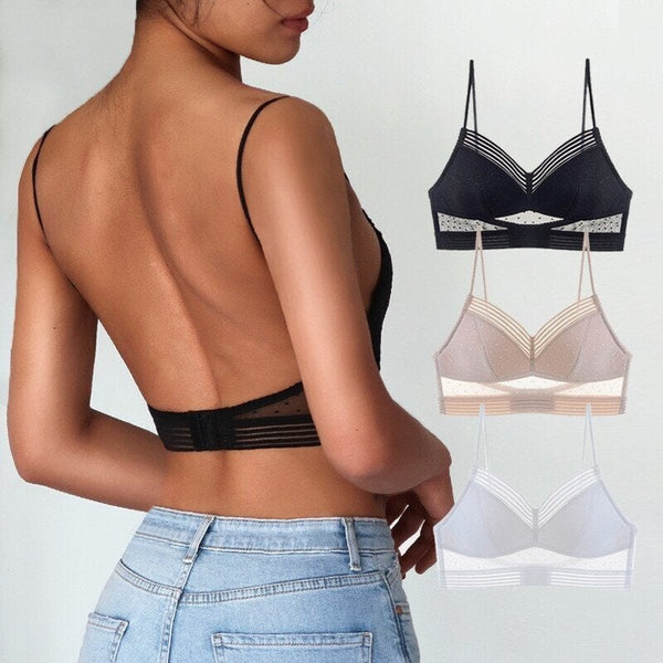 Starry Bra - Low Back Wireless Lifting Lace Bra, Deep V Invisible