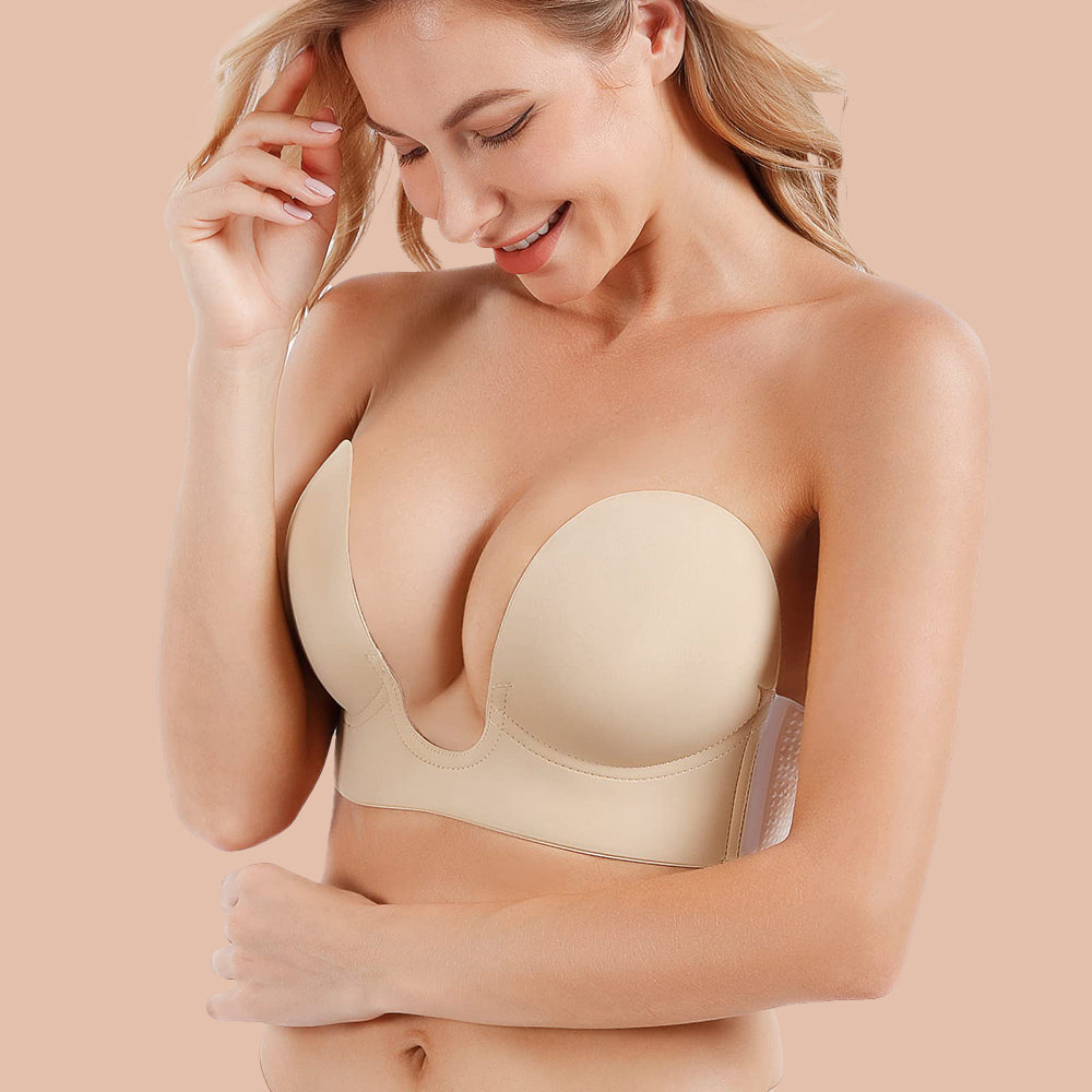 Low Back Bra for Women Wirefree Lifting Deep U Shaped Plunge