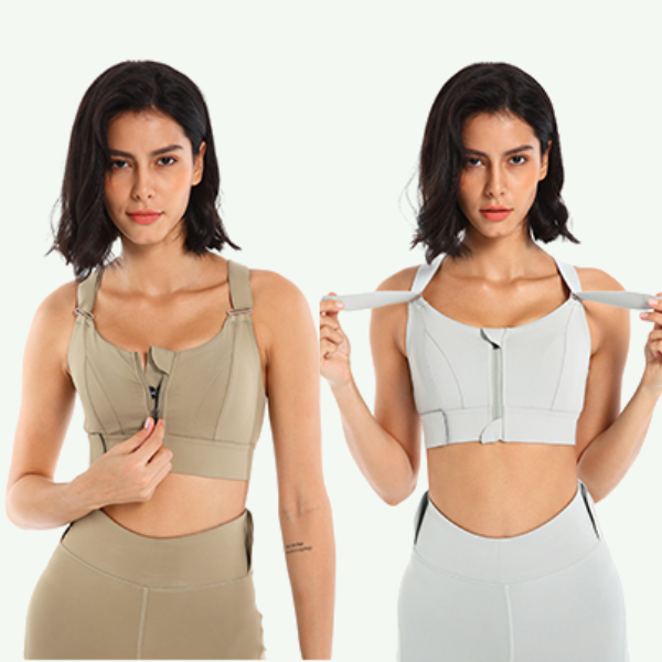 Women's Plus Size Zipper Sports Bra Adjustable Strap Underwear