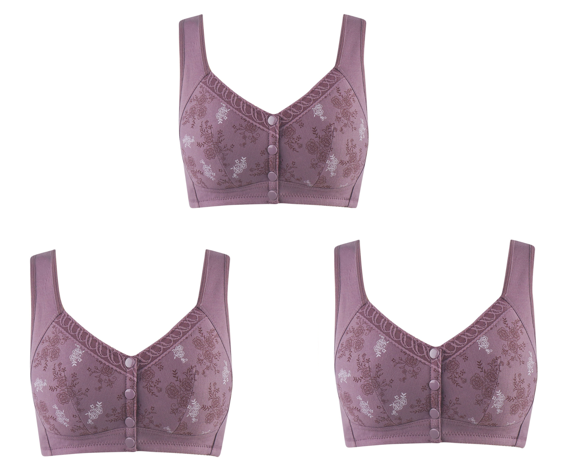 Bettybra® Everyday Cotton Full Coverage Front Button Bra-Buy 1 Get 2 Free(3 Pack-Purple*3)