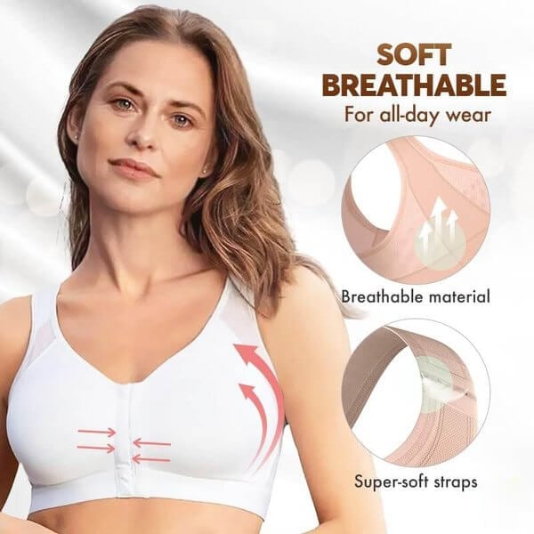 Adjustable Chest Brace Support Multifunctional Bra, Front Closure Wireless  Back Support Full-Coverage Mviobuy Bras (Beige,Small)