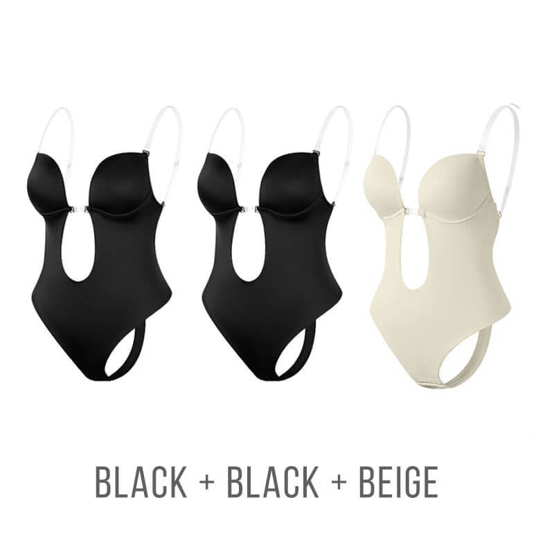 Backless Body Shaper Bra Plus Size Invisible Bras Bodysuit Deep V Neck Body  Shaper for Low Back Dress (Color : Beige+Black, Size : Medium)