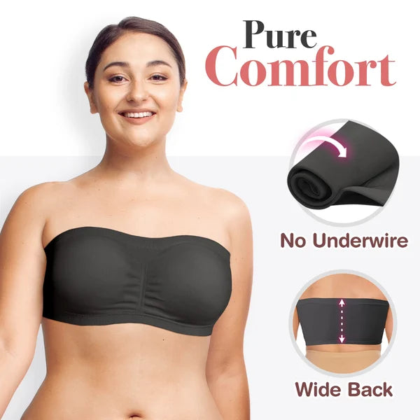 Seamless Plus Size Strapless Bras Bandeau Padded Bralettes Stretchy Bandeau  Tube Top No Strap Bra for Women with Pads(Nude,XXL)
