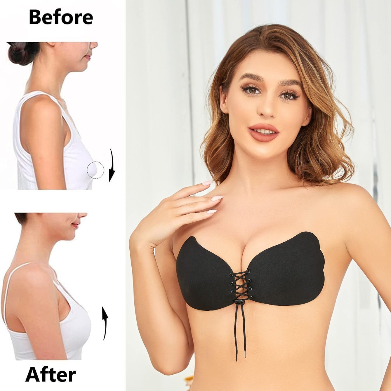 2 Silicone Drawstring Adjustable Breast Lift Bra Size B