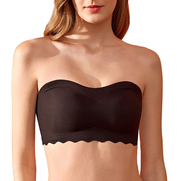 2 Pieces Women's Strapless Bra, Bandeau Bralette Seamless Stretchy Non  Padded Non-Slip Silicone Tube Top Bra(D383-Beige+Black-S at  Women's  Clothing store