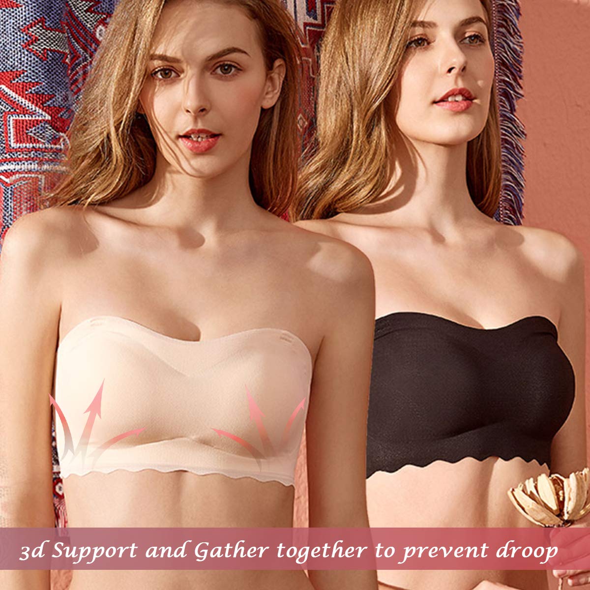 Bandeau Bra For Women Wirefree Bralette Non-slip Push Up Tube Top Invisible  Bra With Lined Detachable Straps