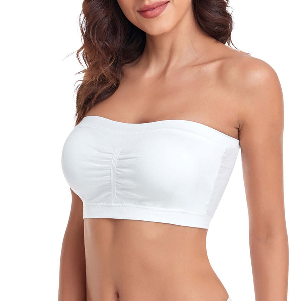Wireless Bra Strapless Bras Bust Bandeau Padded Seamless Tube Top Intimate  with Good Elasticity Basic Style for Evening Dress white hollow back 