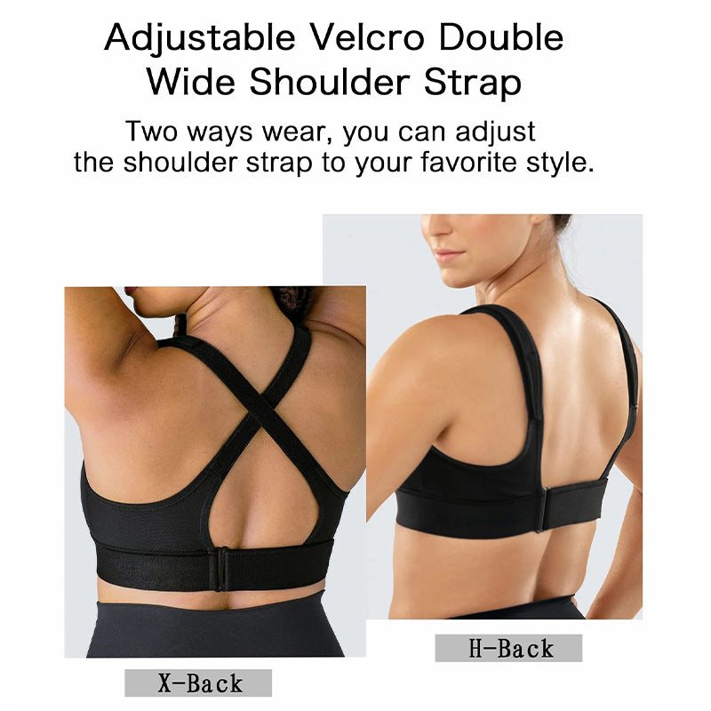  Women's Zip Front Sports Bra, Adjustable Plus Size